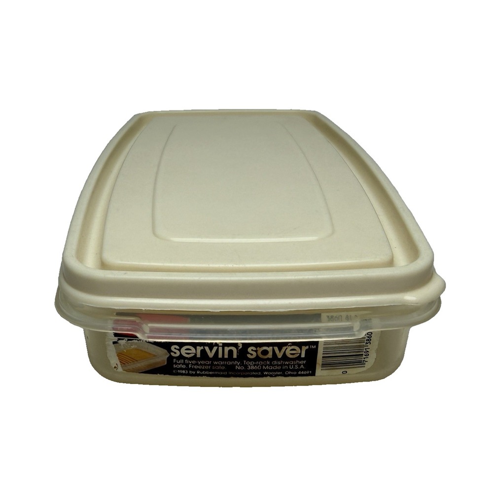 Vintage Rubbermaid Servin' Saver 4 Cup Rectangle Storage Container Almond 0002